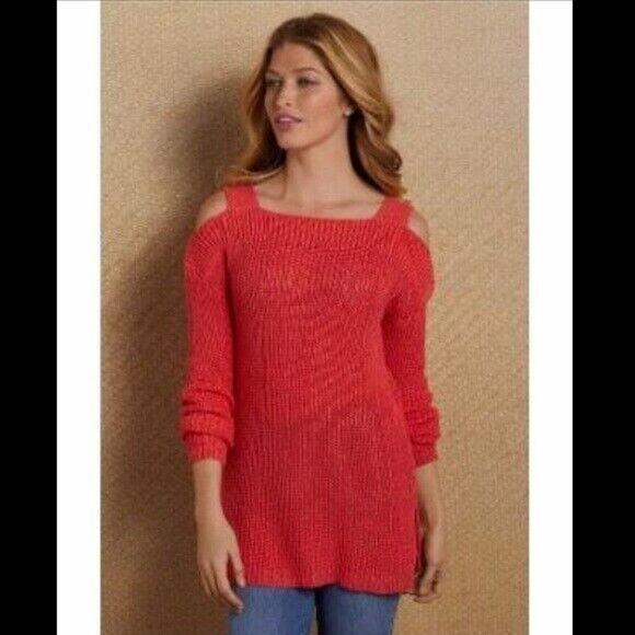 Soft Surroundings Sweater Size 3X Women's Coral Knit Free Day Cold Shoulder Boho - Picture 1 of 7